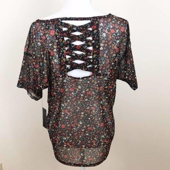 Signature Studio Sheer Floral Print Top Med - Picture 4 of 7
